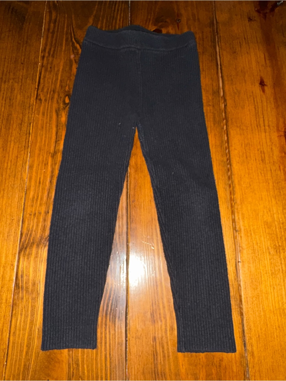 Girls Black Ribbed Fleece Knit Leggings